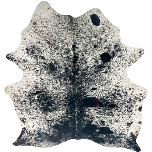 Black and White Speckled Brazilian Cowhide: white with black speckles and spots - 6'11" x 5'10" (BRSP3404)