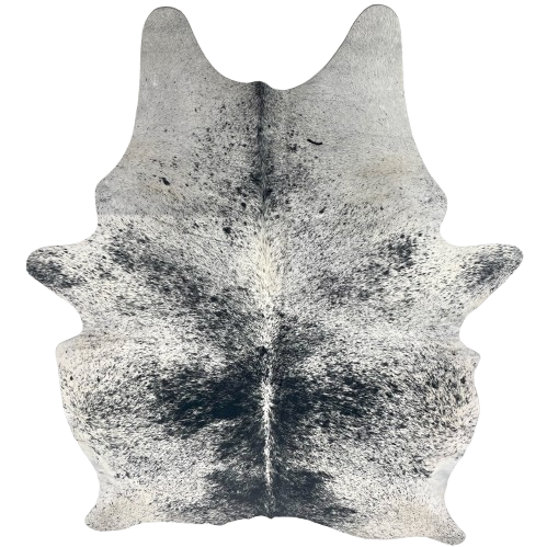 Large White and Black Speckled Brazilian Cowhide: white with black speckles and spots - 7'7" x 5'6" (BRSP3405)