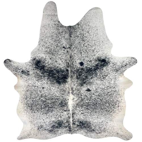 Large White and Black Speckled Brazilian Cowhide: white with black speckles and spots - 7'9" x 5'8" (BRSP3406)