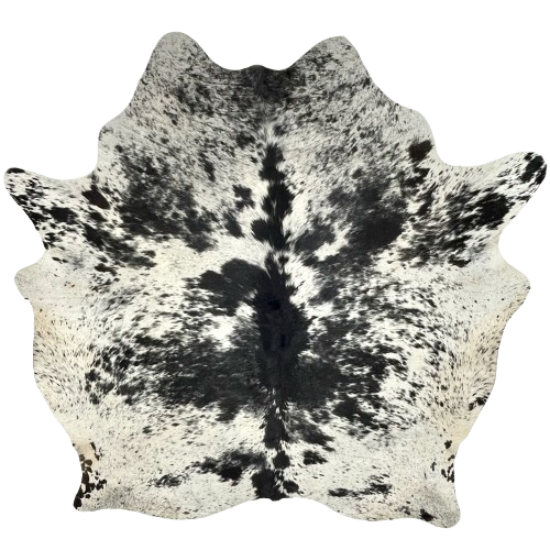Black and White Speckled Brazilian Cowhide: white with black spots and speckles - 6'9" x 5'11" (BRSP3407)