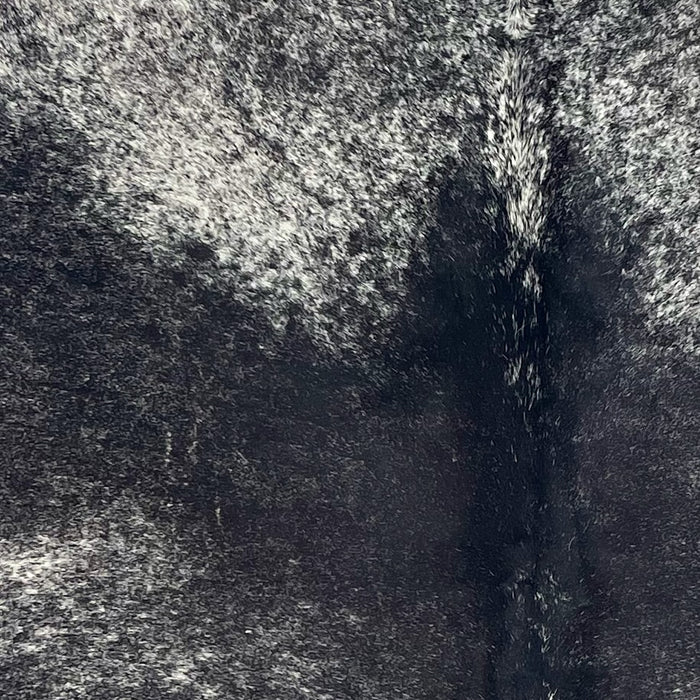 Closeup of this Speckled Brazilian Cowhide, showing black with white speckles, and spots that are white with black speckles (BRSP3410)