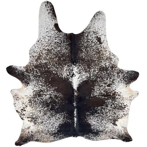 XL Dark Brown and White Speckled Brazilian Cowhide: white with dark brown speckles and large and small spots  (BRSP3417)
