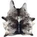 XL Dark Brown and White Speckled Brazilian Cowhide: white with dark brown speckles and large and small spots  (BRSP3417)