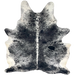 Black and White Speckled Brazilian Cowhide: black with white speckles, and mostly white down the spine and on the belly - 7'4" x 5'7" (BRSP3418)