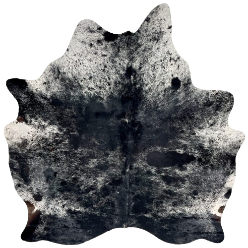 Black and White Speckled Brazilian Cowhide: black with white speckles and spots - 6'11" x 5'11" (BRSP3420)