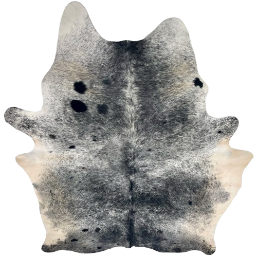 Large Black and White Speckled Brazilian Cowhide: black with white speckles, and off-white on the belly - 7'6" x 5'11" (BRSP3421)