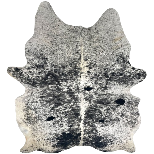 XL Black and White Speckled Brazilian Cowhide: white and off-white with black speckles and spots), and one brand mark on the right side of the butt - 8' x 6' (BRSP3428)