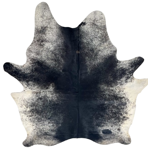 Large Black and White Speckled Brazilian Cowhide: black with white speckles, and white with black speckles on the belly - 7'11" x 6'3" (BRSP3432)