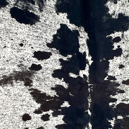 Closeup of this Speckled Brazilian Cowhide, showing white with black speckles and spots (BRSP3433)