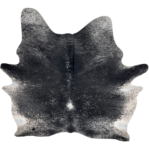 Large Black and White Speckled Brazilian Cowhide: black with white speckles, and white with black speckles on the belly - 7'10" x 6'7" (BRSP3435)