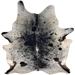 XL Black and White Speckled Brazilian Cowhide: white with black spots and speckles, and brown on part of the hind shanks - 8' x 6'1" (BRSP3436)