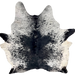 XL Black and White Speckled Brazilian Cowhide: white with black speckles and spots, and black with fine, white speckles down the middle of the back and butt - 8'4" x 6'7" (BRSP3438)