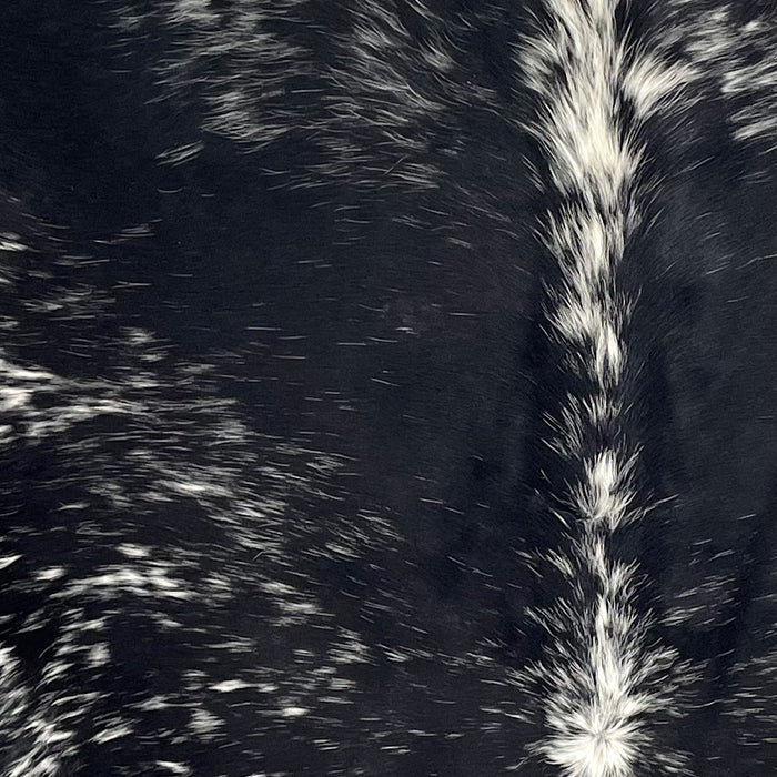 Closeup of this Speckled Brazilian Cowhide, showing black with white speckles and spots (BRSP3441)