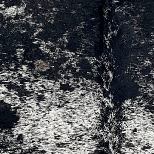 Closeup of this Large Speckled Brazilian Cowhide, showing white with black speckles and spots (BRSP3442)