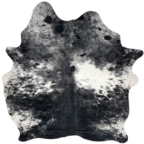 Black and White Speckled Brazilian Cowhide: black with white speckles and spots - 6'9" x 5'6" (BRSP3443)