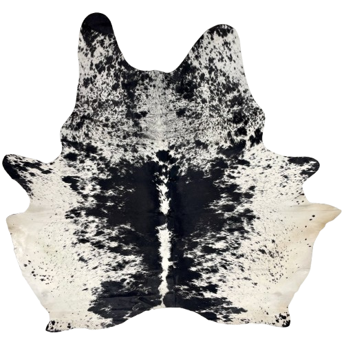 XL Black and White Speckled Brazilian Cowhide: white with black speckles and large and small, black spots - 8'1" x 6'11" (BRSP3444)