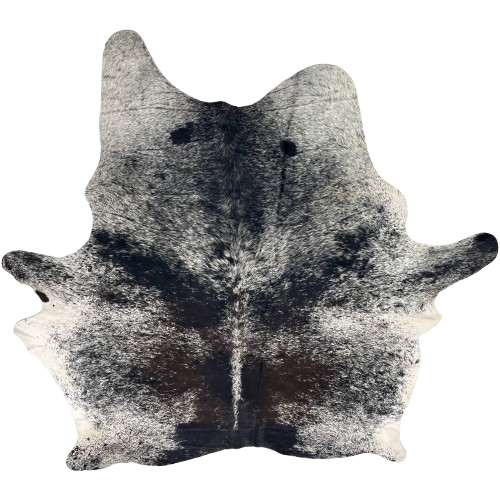 Large Dark Tricolor Speckled Brazilian Cowhide: white with black speckles and black and dark brown spots - 7'7" x 6'2" (BRSP3445)