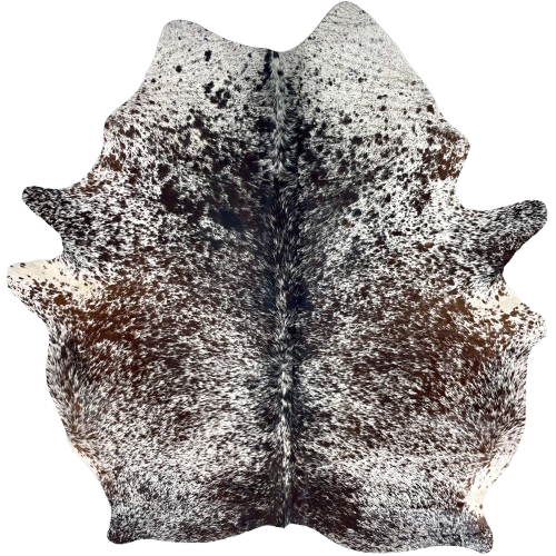Tricolor Speckled Brazilian Cowhide: white with dark brown and black speckles and spots - 6'5" x 5'7" (BRSP3451)