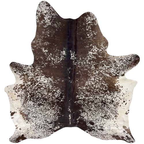 Dark Brown and White Speckled Brazilian Cowhide: white with dark brown spots and speckles - 6'11" x 5'9" (BRSP3452)
