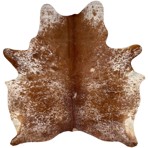 Reddish Brown and White Speckled Brazilian Cowhide: reddish brown with white speckles and spots - 6'7" x 5'9" (BRSP3453)