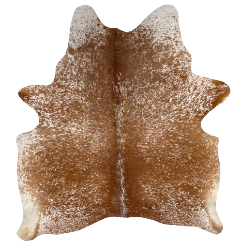 Reddish Brown and White Speckled Brazilian Cowhide: reddish brown with white speckles and spots - 5'11" x 5' (BRSP3454)