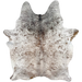 White and Brown Speckled Brazilian Cowhide: white with brown and blackish brown speckles, and one brand mark on the right side of the butt - 6'8" x 4'10" (BRSP3456)