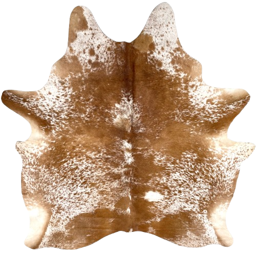 Brown and White Speckled Brazilian Cowhide: brown with white speckles and spots - 6'8" x 5'8" (BRSP3457)