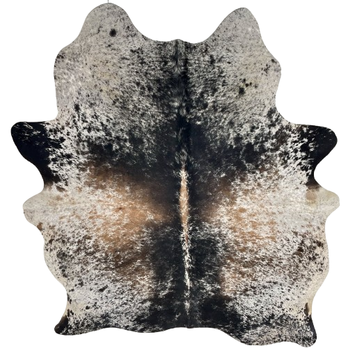 Tricolor Speckled Brazilian Cowhide: white with brown and black speckles and spots - 6'7" x 5'4" (BRSP3458)