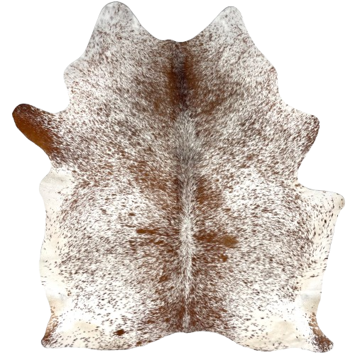 Brown and White Speckled Brazilian Cowhide: white with brown speckles and spots - 6'9" x 5'4" (BRSP3459)