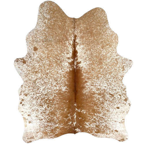 White and Brown Speckled Brazilian Cowhide: white with brown speckles and spots, and reddish brown down the middle - 6'6" x 5' (BRSP3460)
