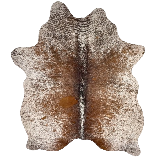Brown and White Speckled Brazilian Cowhide: white with brown speckles and spots - 6'2" x 4'11" (BRSP3461)