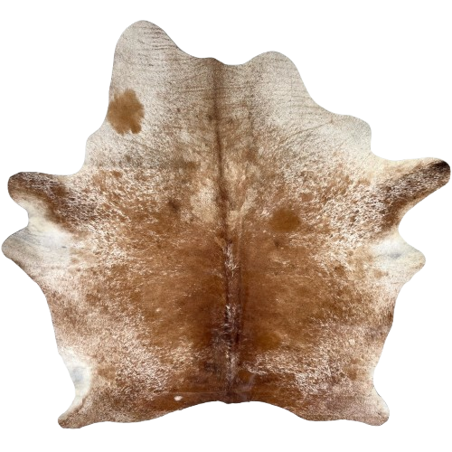 Brown and White Speckled Brazilian Cowhide: brown with white speckles and spots - 6'8" x 5'10" (BRSP3462)