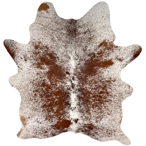 Reddish Brown and White Speckled Brazilian Cowhide: white with reddish brown speckles and spots - 5'10" x 4'9" (BRSP3464)