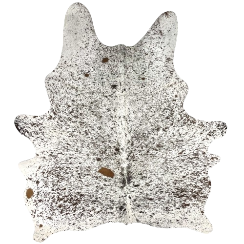Tricolor Speckled Brazilian Cowhide: white with black and dark brown speckles and spots - 5'11" x 4'11" (BRSP3467)