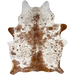 Brown and White Speckled Brazilian Cowhide: white with brown speckles and spots, and one brand mark on the right, hind shank - 6' x 4'7" (BRSP3468)