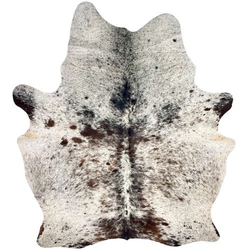 Tricolor Speckled Brazilian Cowhide: white with black and dark brown speckles and spots - 6' x 4'9" (BRSP3471)