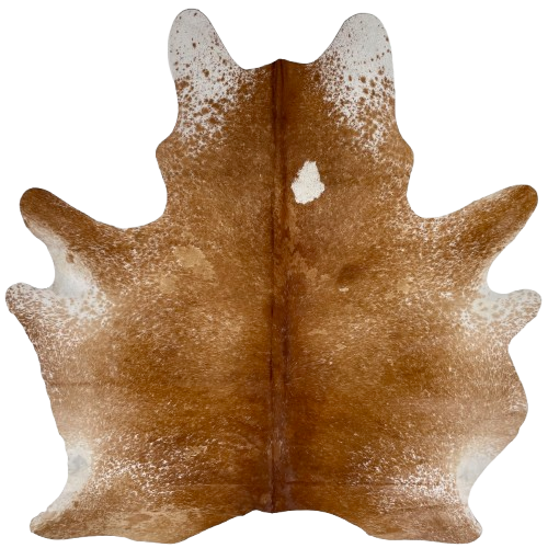 Brown and White Speckled Brazilian Cowhide: brown with cloudy, white and brown speckles and spots, and one white spots on the right side of the shoulder - 6'10" x 5'8" (BRSP3474)