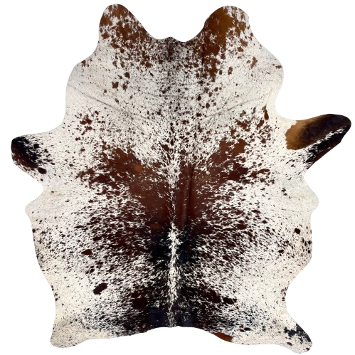 Tricolor Speckled Brazilian Cowhide: white with brown and black speckles and spots - 5'11" x 4'7" (BRSP3477)