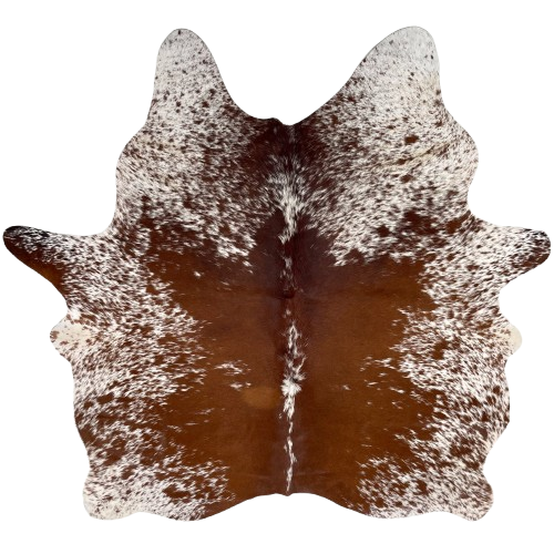 Dk Reddish Brown and White Speckled Brazilian Cowhide: white with dark reddish brown speckles and spots - 5'11" x 5'2" (BRSP3480)