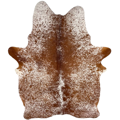 Reddish Brown and White Speckled Brazilian Cowhide: white with reddish brown speckles and spots - 6'10' x 4'7" (BRSP3482)