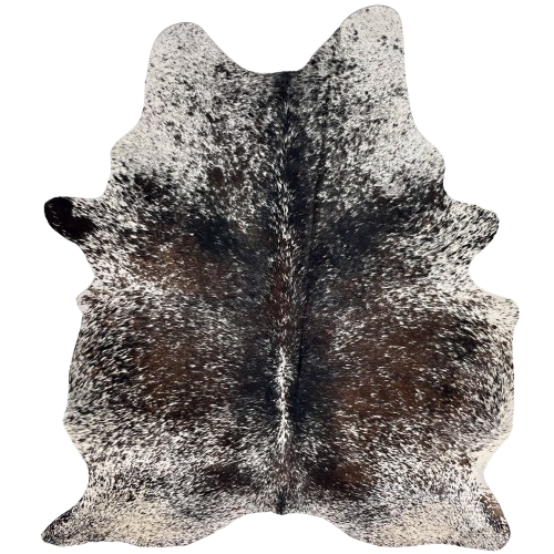 Dark Tricolor Speckled Brazilian Cowhide: white with black and dark brown speckles and spots - 6'11" x 5'4" (BRSP3486)