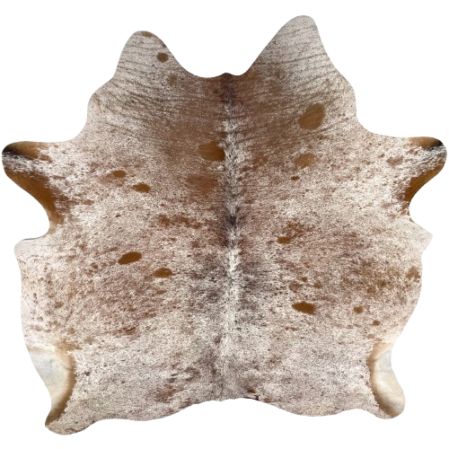 Brown and White Speckled Brazilian Cowhide: white with brown speckles and spots - 6'4" x 5'8" (BRSP3489)