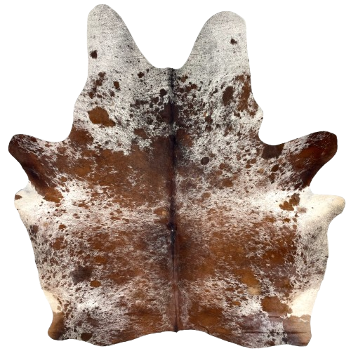 Brown and White Speckled Brazilian Cowhide: white with brown speckles and spots - 6'10" x 5'7" (BRSP3490)