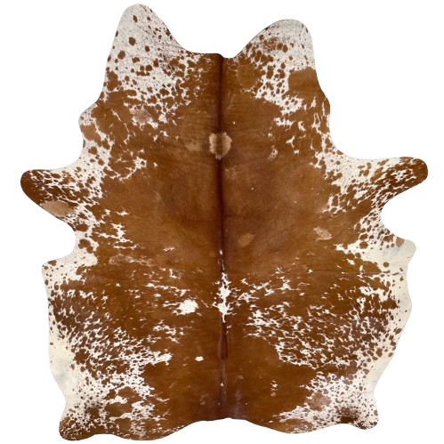Brown and White Speckled Brazilian Cowhide: brown with white speckles and spots - 7'2" x 5'5" (BRSP3491)