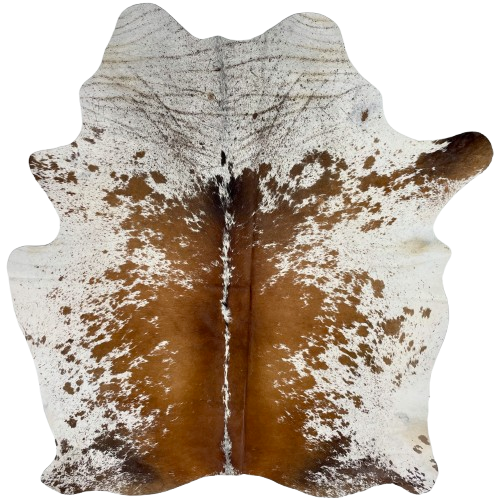 Brown and White Speckled Brazilian Cowhide: white with brown speckles and spots - 6'5" x 5' (BRSP3492)