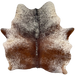 Brown and White Speckled Brazilian Cowhide: white with reddish brown speckles and spots, and blackish brown speckles on the shoulder - 6'1" x 5'5" (BRSP3494)