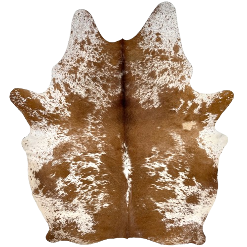 Brown and White Speckled Brazilian Cowhide: white with brown speckles and spots - 6'9" x 5' (BRSP3498)