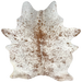 White and Brown Speckled Brazilian Cowhide: white with brown speckles and spots, and three brand marks on the butt - 6'5" x 4'11" (BRSP3500)