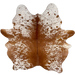 Reddish Brown and White Speckled Brazilian Cowhide: white with reddish brown speckles and spots, mostly solid reddish brown down the middle - 6'1" x 5'3" (BRSP3502)