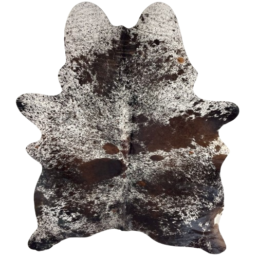 Dark Tricolor Speckled Brazilian Cowhide: white with black and dark brown speckles and spots - 6'6" x 5' (BRSP3503)